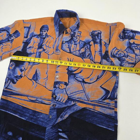 Karl Kani Hip Hop Shirt Mens Extra Large Orange Blue Graphic Button Up Allover - Picture 3 of 8